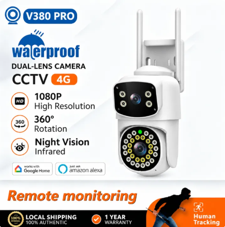 V380 Pro 4G Dual Lens CCTV Camera Human Tracking Infrared Night Vision Two Way Audio Outdoor Wireless Security Cam