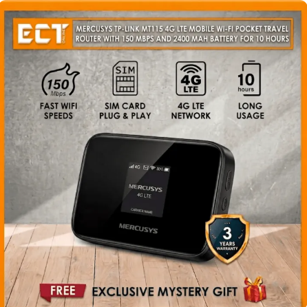 Mercusys TP-Link MT115 4G LTE Mobile Wi-Fi Pocket Travel Router with 150 Mbps and 2400mAh Battery for 10 Hours