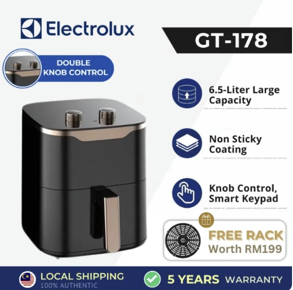 Electrolux GT178 6.5L Air Fryer | Oil-Free Electric Cooker | Non-Stick Basket | Healthy Frying Machine
